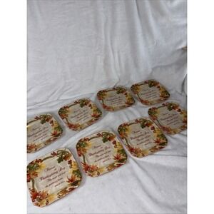 222 Fifth AUTUMN CELEBRATION Forever Square Appetizer Plate Set 8 Thanksgiving